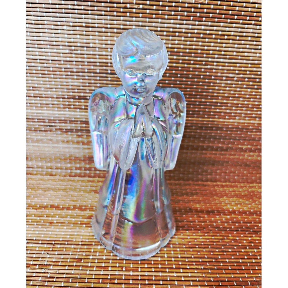 Fenton Handmade USA Art Glass Angel Christmas Love Figurine Clear Iridescent